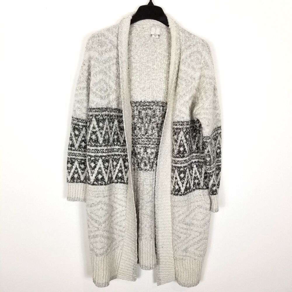 Joie Women Aztec Print Duster Chunky Oversized Cardigan Sz M Cream‎ Wool Blend